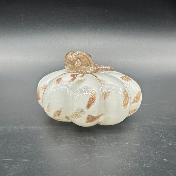 Hand Blown Glass Pumpkin Figurine Gold White Small Autumn Fall Decor Elegant - Picture 3 of 9